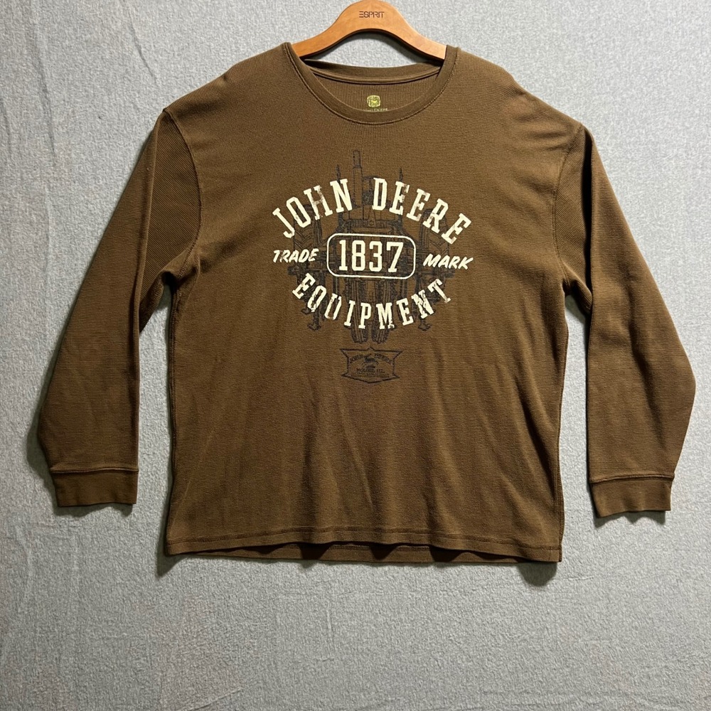 John Deere 1837 Equipment Long Sleeve Thermal Shirt Men's XX Large Brown y2k